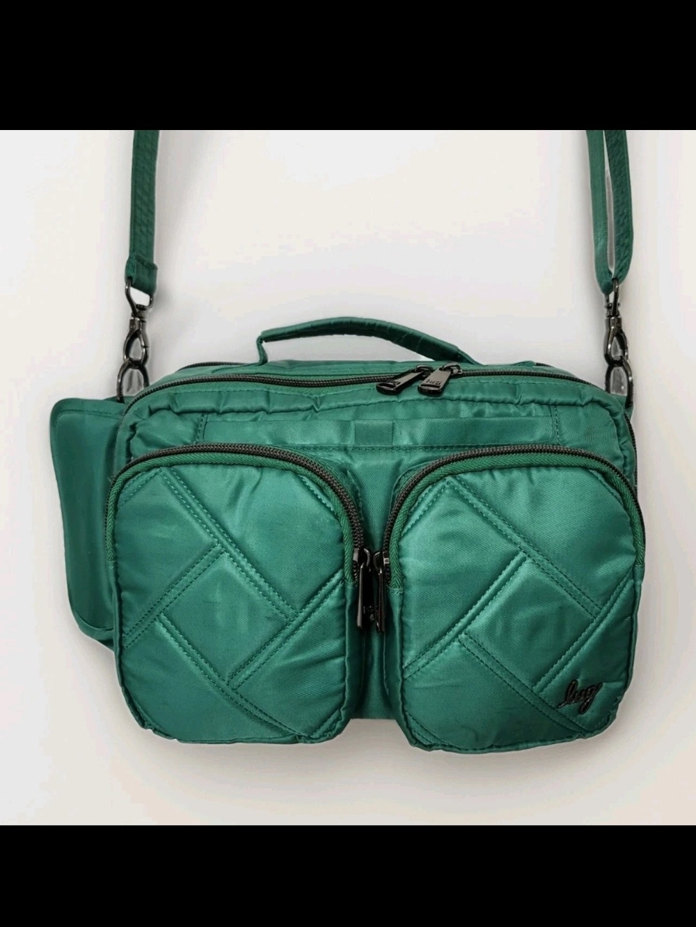 Lug Rider Emerald Green Quilted Crossbody Bag w/ Front Pockets Adjustable Strap
